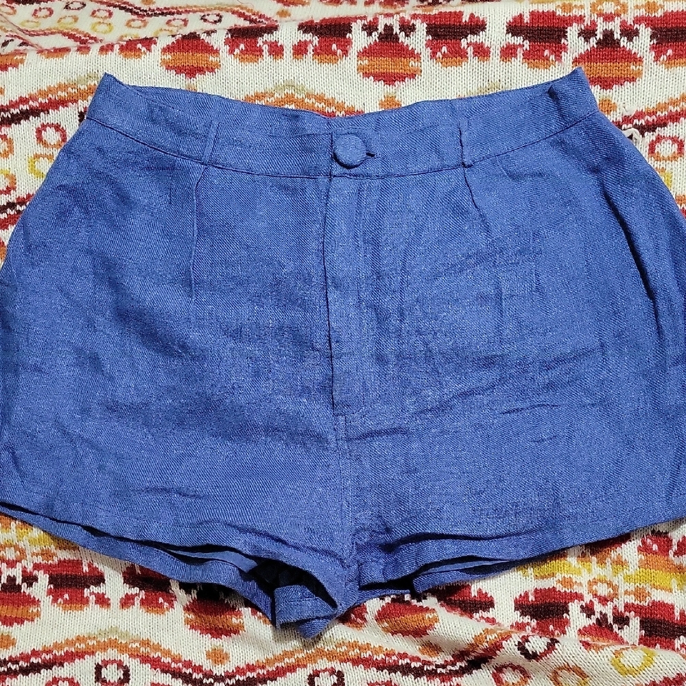 Lovers + Friends High Waist Blue Linen-Look Shorts
